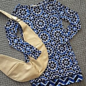 Michael MICHAEL KORS Blue and Black Geometric Pattern Dress